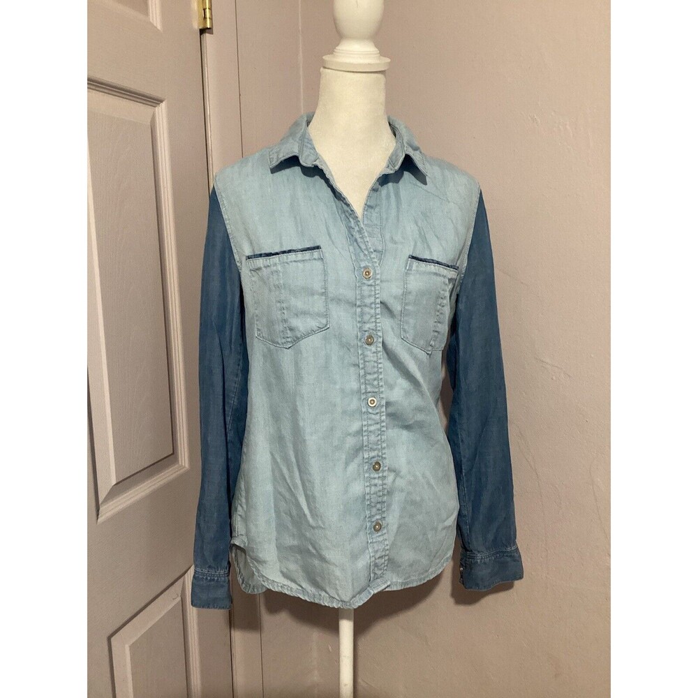 Cloth & Stone Chambray Color Block Long Sleeve Button Up Shirt XS